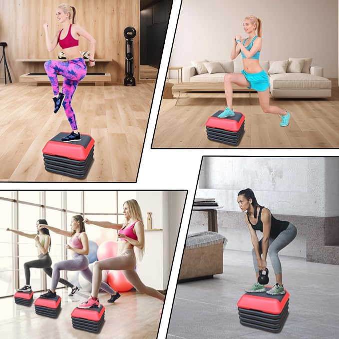 Aerobic Step Platform 30" × 14" Height Adjustable Workout Step for Fitness Strength Training with Risers Exercise Platform for Home Gym