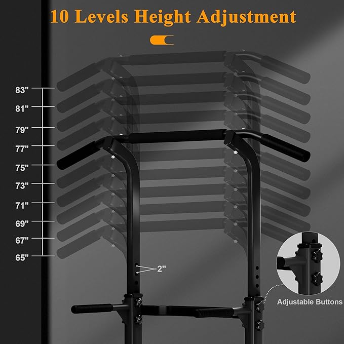 DlandHome Power Tower Pull Up Dip Station Multi-Function Fitness Equipment for Strength Training Adjustable Height Dip Stand for Home Gym