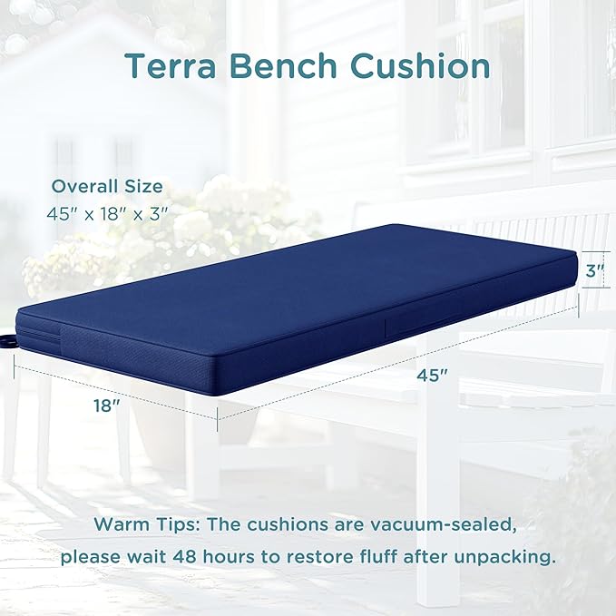 Codi Outdoor Bench Cushion 45 inch, Double Waterproof Patio Furniture Cushions Replacement for Swing, Porch, Couch, 45x18x3'', Navy