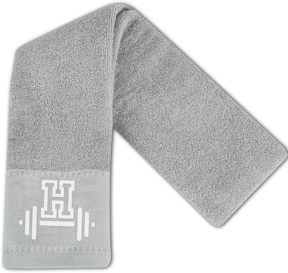 Gym Towel, Personalized Workout Gifts for Men, Women, Sports Lover, Exercise Fitness Gift for Gym Enthusiast on Birthday, Christmas, Soft and Absorbent Towel, Gray, Initial H