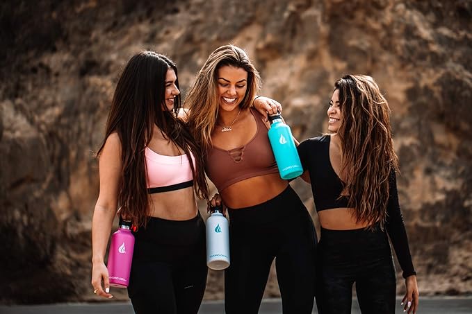 HYDRO CELL Stainless Steel Water Bottle with Straw & 2 Standard Mouth Lids (32oz 24oz 20oz 16oz) Keeps Liquids Hot or Cold w/Double Wall Vacuum Insulated Leak Proof Sport Design (White 32oz)