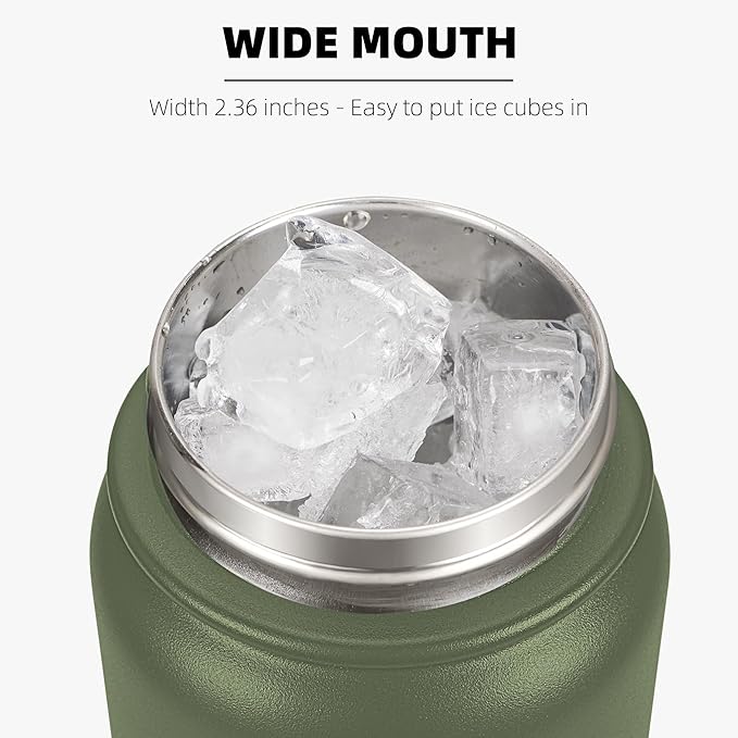 Fanhaw 32 Oz Stainless Steel Insulated Sports Water Bottles with Straw for Kids, Men and Women (Olive Green)