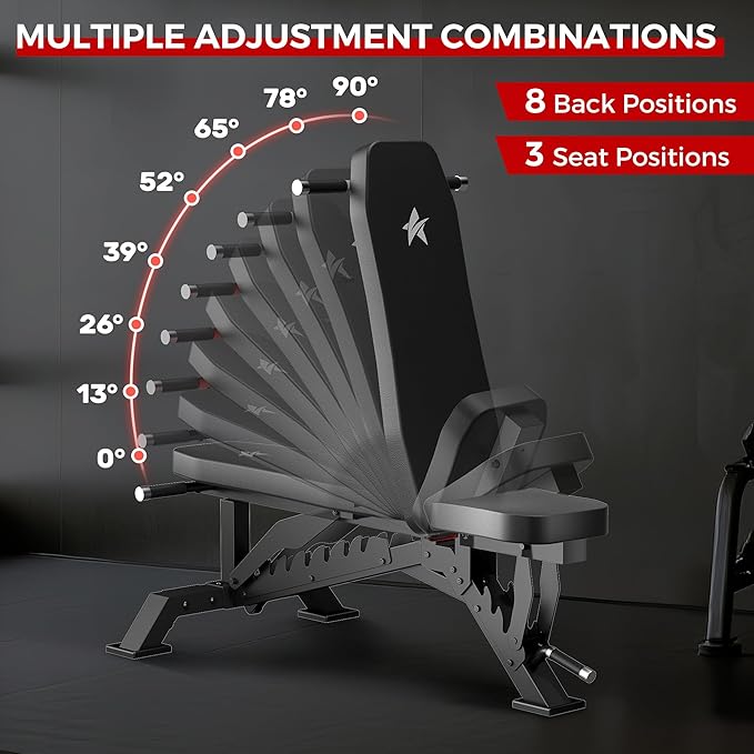 Weight Bench, Adjustable Workout Bench for Home Gym Full Body Workout, 1300LBS Weight Capacity Bench Press, Flat/Incline/Decline Bench with 33" Extra-Long Backrest & Wheels