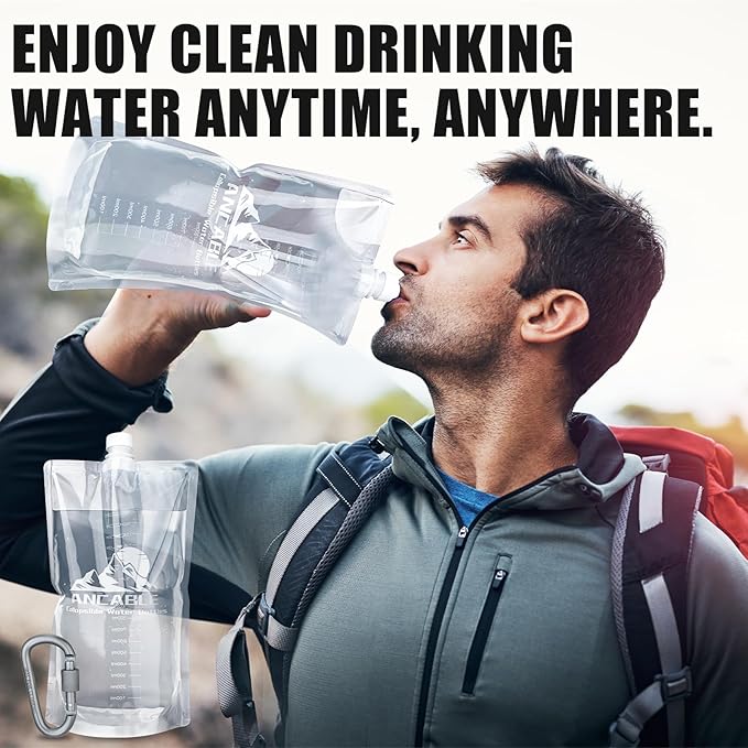 64oz Collapsible Water Bottles, 6-Pack Reusable Travel Foldable Water Bottles for Hiking Camping Running Bike, BPA-Free Water Bottle