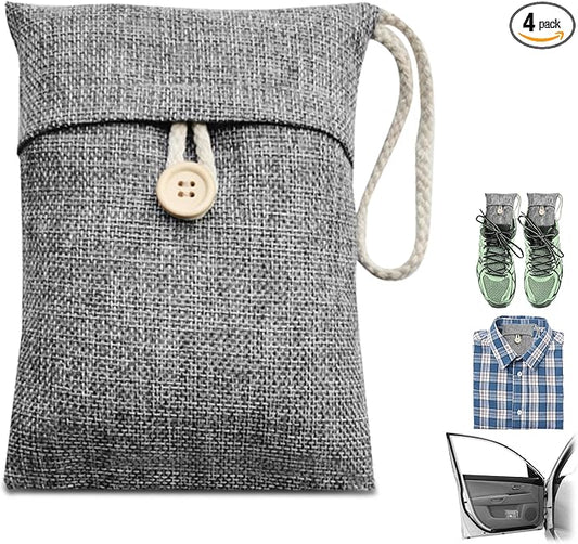 4 Pack charcoal odor absorber,Bamboo Charcoals Air Purifying Bag Charcoals Deodorizer Eliminator for Strong Odors in Car, Closet, Shoe, Basement (250G*4 Pack Gray-2, Unscented)