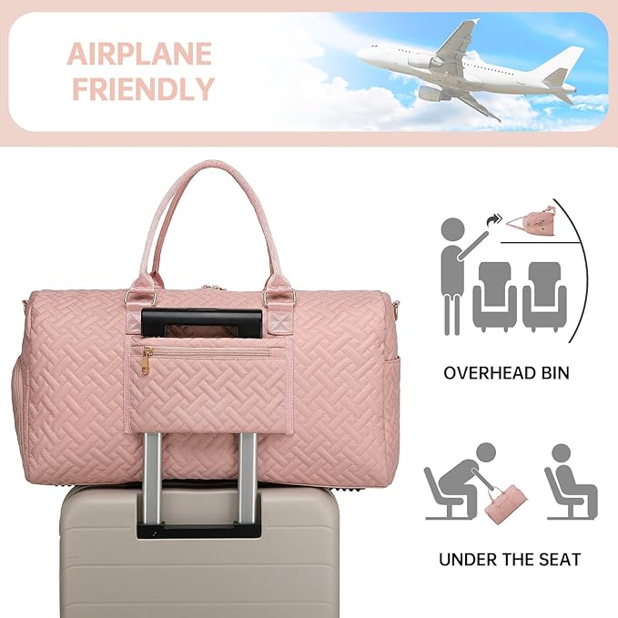 Duffle Bag for Travel, Weekender Bag with Shoe Compartment, Carry On Overnight Bag for Women with Toiletry Bag, Gym Bag with Wet Pocket, Hospital Bags for Labor and Delivery Beige