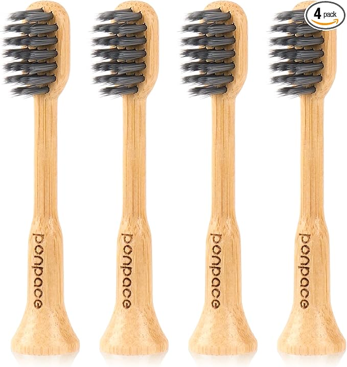Bamboo Toothbrush Heads Compatible with Philips One by Sonicare, Soft Charcoal Infused Bristles, Whitening & Deep Cleaning