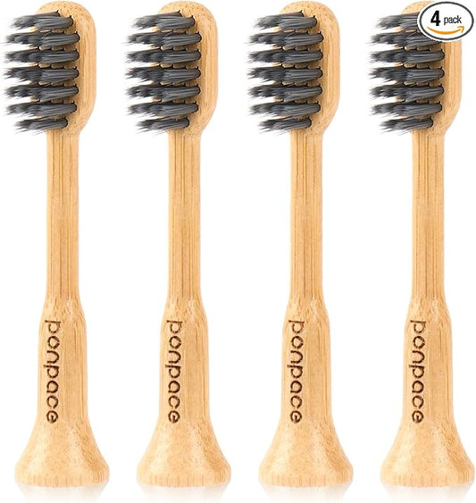 Bamboo Toothbrush Heads Compatible with Philips One by Sonicare, Soft Charcoal Infused Bristles, Whitening & Deep Cleaning
