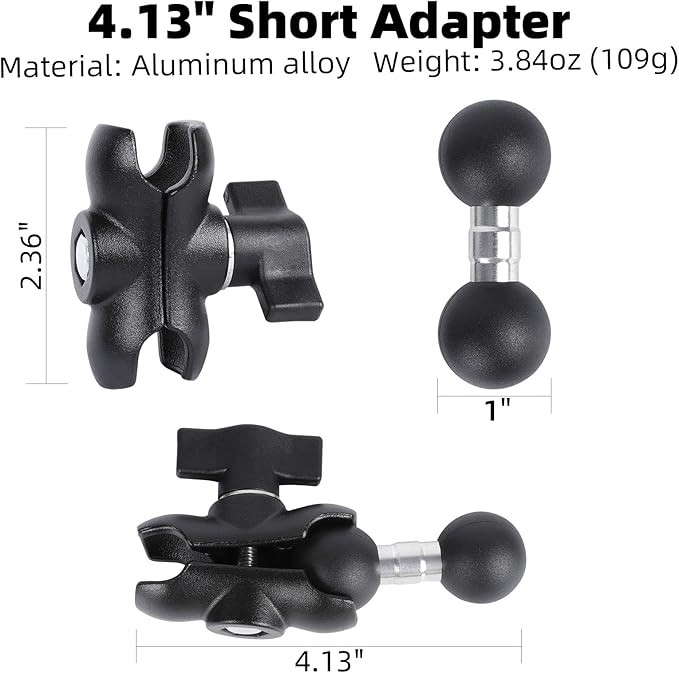 Double Socket Arm with 1" Double Ball Adapter Compatible with RAM B Size Mounts, 360° Rotation Extension Rod for Phone Holder, Tablet Mount, for Bike, Motorcycle, Truck (4.13" Short Adapter)