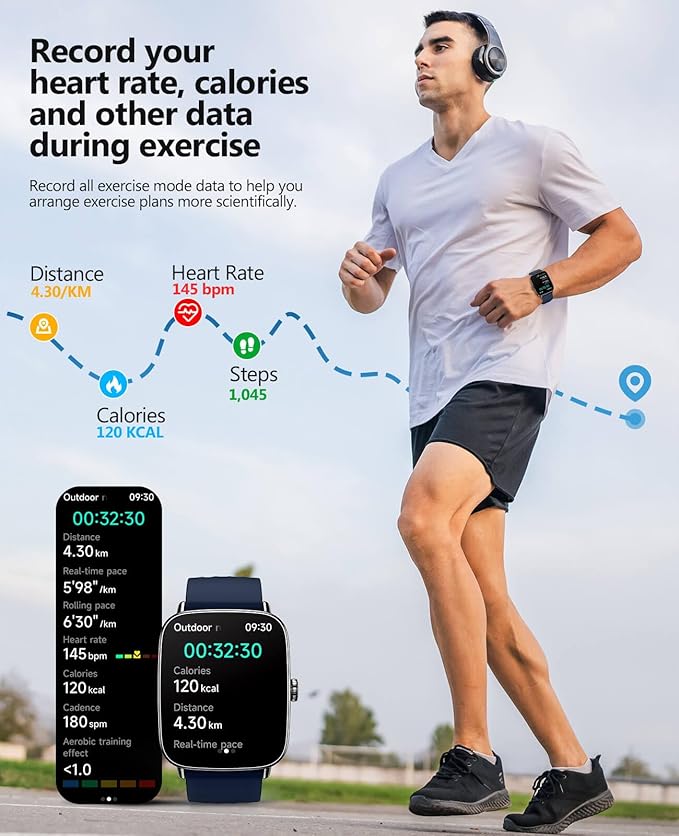 2025 Smart Watches for Men Women, 1.85" AI Voice Smartwatch, 24/7 Heart Rate Monitor, Stress/SpO2/Sleep Tracker, IP68 Waterproof, Weather, 100+ Sports Fitness Tracker for Android iOS Blue