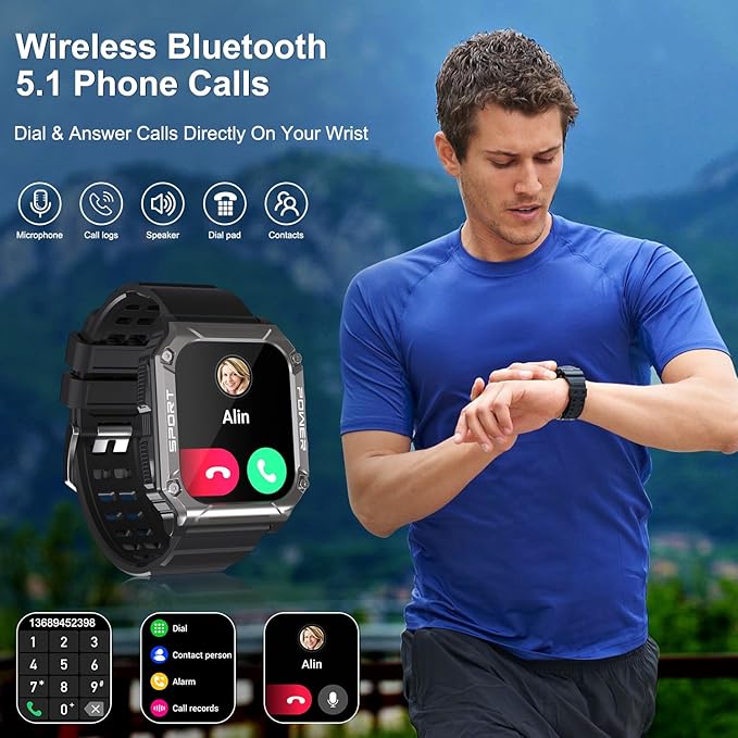 Smart Watch for Men with Phone Function 1.95” HD Touchscreen Smartwatch Fitness Tracker 130+ Sports Modes IP68 Waterproof Wristwatch with Sleep Monitor Pedometer Message Reminder for Android iOS