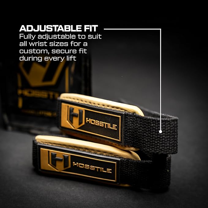 HOSSTILE Padded Lifting Wrist Straps (Pair) - Reinforced Neoprene Support for Powerlifting, Bodybuilding, Gym Workouts, Strength Training, Deadlifts & Fitness Workouts - Extra Long, Durable, Adjustable