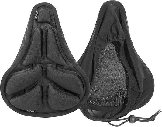 JFT Inflatable Bike Seat Cushion - Soft Air Cushion Bicycle Seat Cover with Adjustable Pressure - Extra Padding for Comfortable Rides - Ideal for Mountain, Sports & Stationary Bikes (Black)