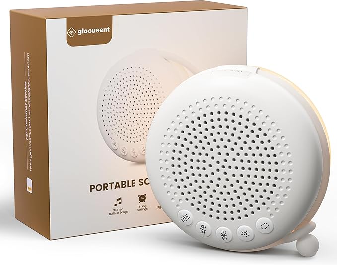 Glocusent 3-In-1 Portable Sound Machine for Baby, White Noise for Sleeping, Night Light & Phone Connected Speaker 34 Sounds Timing Function 1000mAh Large Battery Designed for Travel Deep Restful Sleep