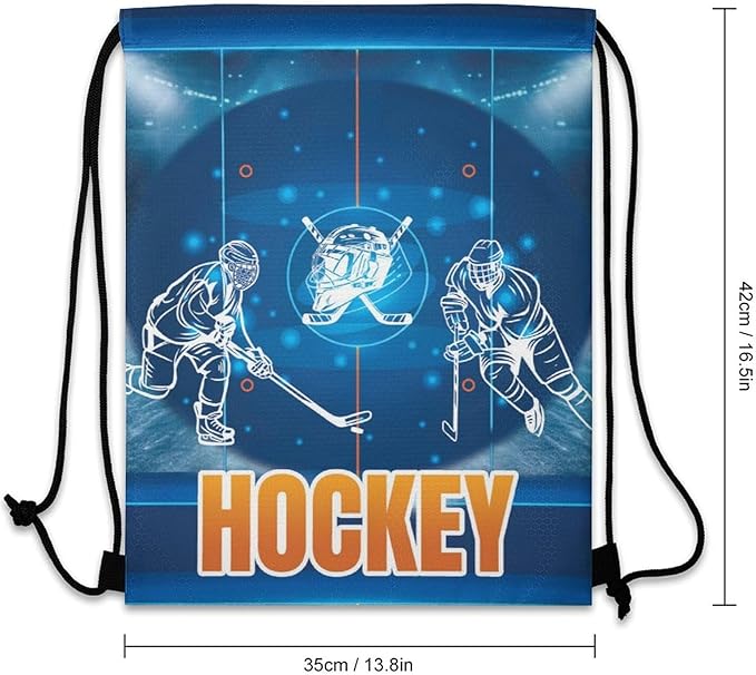 Hockey Drawstring Backpack - Cool Cinch Sack, String Backpacks for Kids Women Men Boys Girls for Gym Outdoor Sports Travel Athletic Drawstring Bag - Lightweight/Foldable