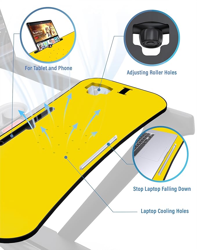 Treadmill Desk Attachment, Tread Tray Ergonomic Platform, Laptop Holder with Tablet Holder,New Universal Cooling Holes Laptop Stand for Home/Office(Yellow)