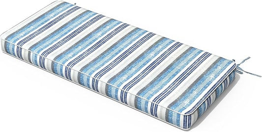 Outdoor Bench Cushion, Patio Furniture Cushion 45 x 18 x 3 Inch, Water Resistant Garden Sofa Swing Pad Settee Loveseat Couch Replacement Cushion, 1 Pack, Stripe Layered Blue
