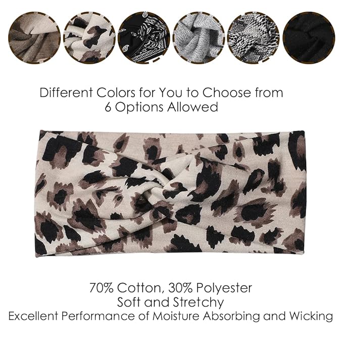 Artilady 6 Pack Wide Boho Headbands for Women - Soft Yoga Elastic Hair Bands for Girls Workout Running Sport Headwrap Non-slip Breathable (Printed)