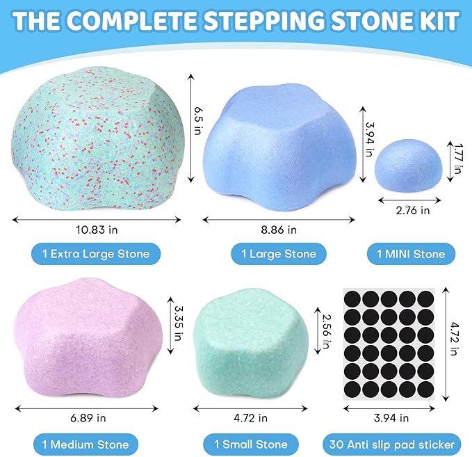 Sound Stepping Stones for Kids - 5 Pcs Non-Slip Indoor or Outdoor Balance Stones, Obstacle Course Coordination Game for Aged 3 4 5 6, Sensory Toys for Toddlers, Birthday Gifts