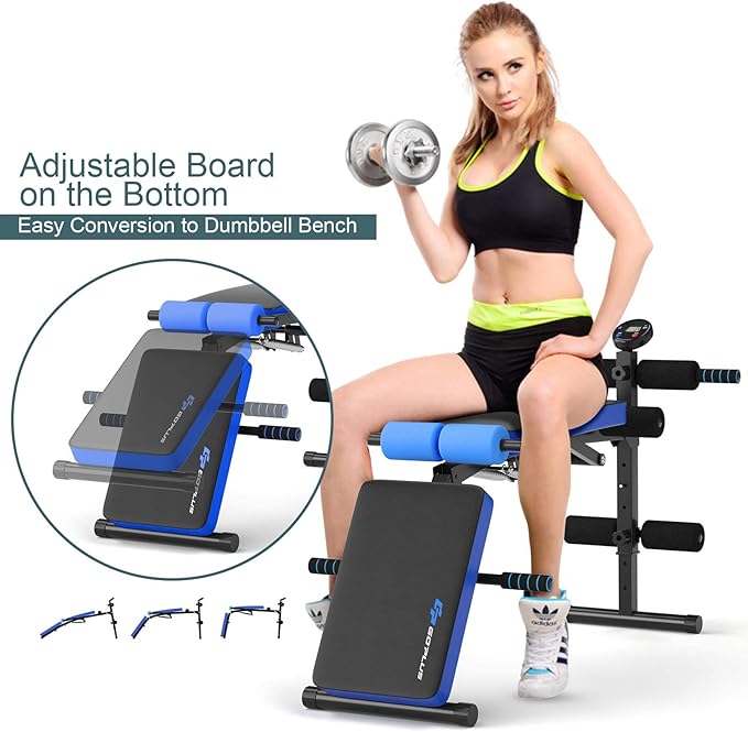 Goplus 6 in 1 Adjustable Sit Up Bench, Foldable Utility Weight Bench w/LCD Monitor, Flat/Incline/Decline Exercise Multi-Purpose Bench for Home, Gym and Office