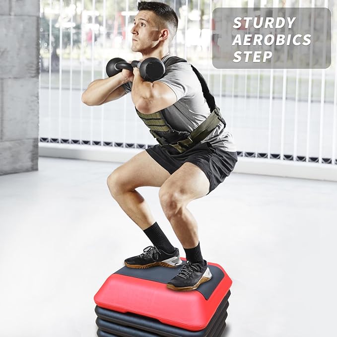 Aerobic Step Platform 30" × 14" Height Adjustable Workout Step for Fitness Strength Training with Risers Exercise Platform for Home Gym