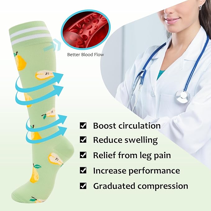 fenglaoda Compression Socks for Women Men Support Circulation 6 Pairs Socks For Nurse, Travel, Flight