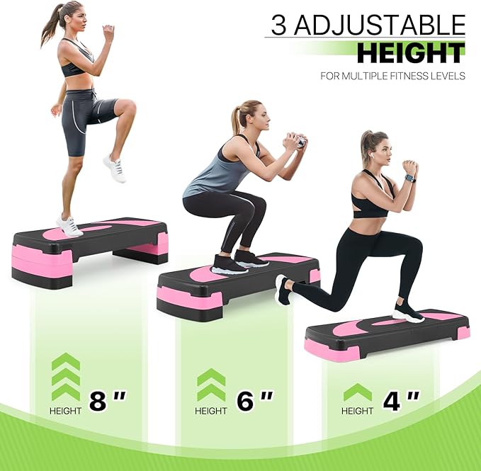 Aerobics Stepper Platform for Exercise Adjustable Compact Workout Step for Cardio, Core and Strength Training