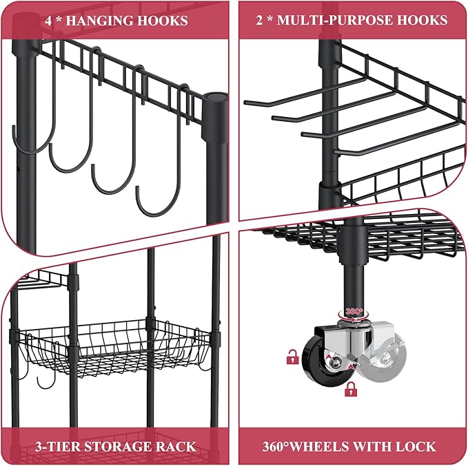 VOPEAK Home Gym Storage Rack with Wheels, Yoga Mat Storage Organizer for Kettlebells, Dumbbells, Resistance Bands, Space Saving Weight Rack for Home Gym, Garage, Easy to Install