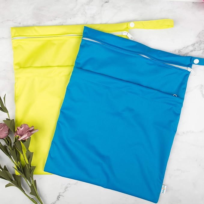 babygoal Wet Dry Bags 3 Pack for Baby Cloth Diapers, Washable Travel Bags, Beach, Pool, Gym Bag for Swimsuits & Wet Clothes with 2 Pockets 3LN10