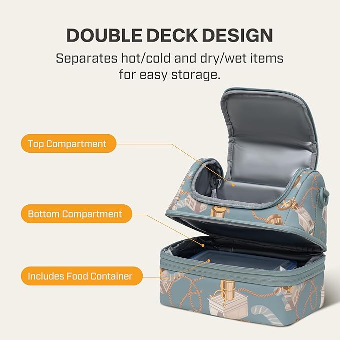 Everfun Expandable Lunch Box for Women with Container, Double Deck Lunch Bag Insulated Leakproof Large Cooler Bag with Adjustable Strap