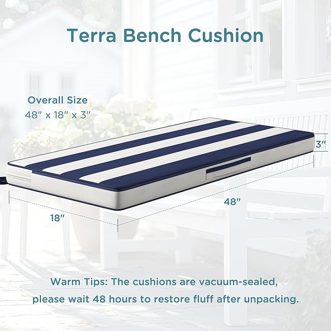 Codi Outdoor Bench Cushion 48 inch, Double Waterproof Patio Furniture Cushions Replacement for Swing, Porch, Couch, 48x18x3'', Breton Stripes