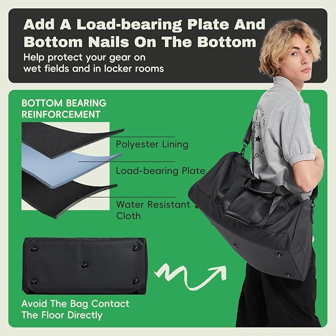 Gym Bag for Men with Shoe Compartment, 33L Duffle Bag for Traveling Overnight Weekend for Adults, Carry on Flight Approved, Black