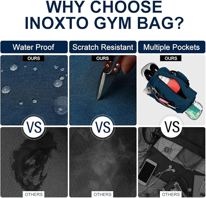 INOXTO Small Sports Gym Bag，Travel Duffel Bag with Dry Wet Pocket and Shoes Compartment for Women and Men，35L Waterproof Weekender Fitness bag For Swim Sports Travel Working Out (blue)