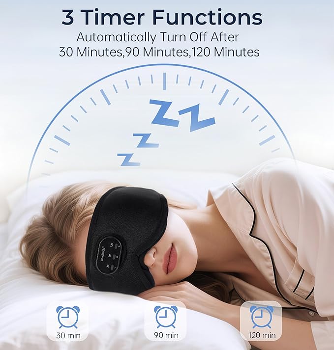 LC-dolida Bluetooth Sleep Mask with White Noise，Sleep Headphones,Bluetooth Wireless Music Eye Mask, Ideal for Travel, Night Work, Napping, Side Sleeping and Office Use for Both Men and Women(Black)