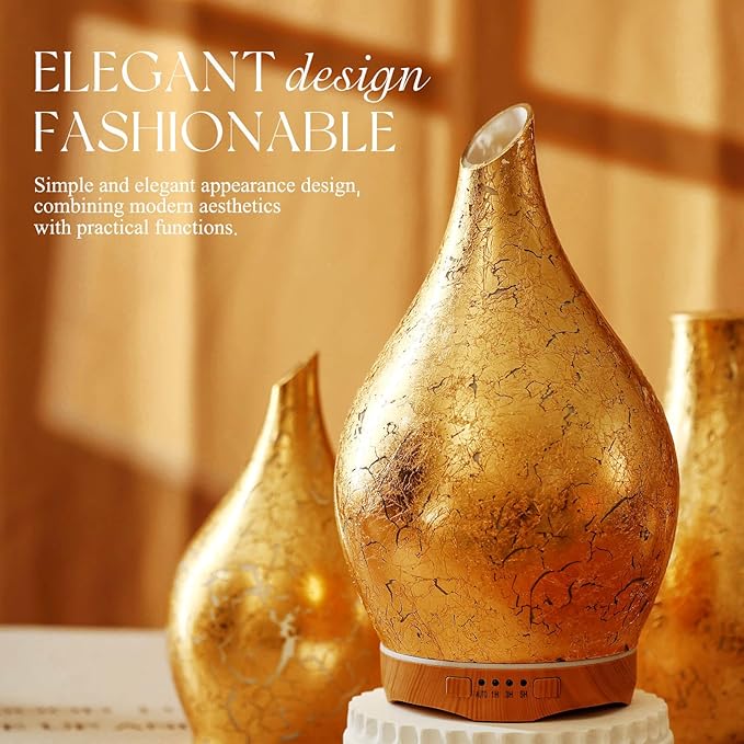 Porseme 280ml Essential Oil Diffuser, 3D Glass Aromatherapy Diffusor, Ultrasonic Cool Mist BPA Free Aroma Humidifier with Timer and Color Changing Function, Waterless Shut-Off for Home Office Room