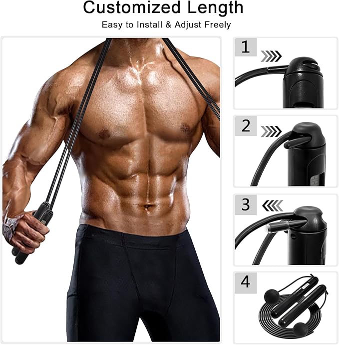 2-in-1 Weighted Jump Rope with Counter - Corded & Cordless Skipping Rope with LCD Display, Adjustable Length Steel Ball Bearings Jumping Rope for Adults Fitness, Home Gym Workout