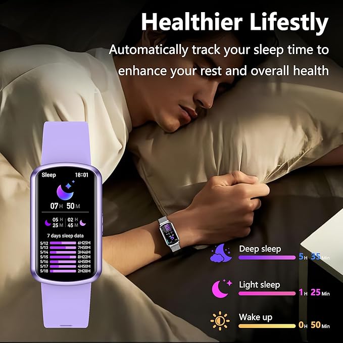 Health Fitness Tracker, Smart Watch with 24/7 Heart Rate and Blood Pressure Monitor, Activity Tracker with Blood Oxygen, 120 Sport Mode Waterproof Sleep Tracker for Women Men (Purple)