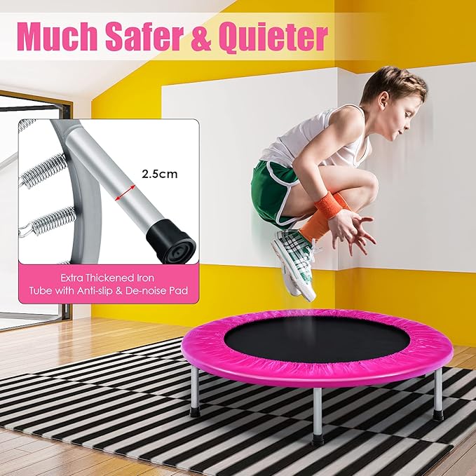 GYMAX Rebounder Trampoline for Adults, Mini Exercise Trampoline with Safety Pad, Foldable Rebounding Fitness Trampoline for Indoor/Outdoor, Small Workout Trampoline for Adults (Blue)