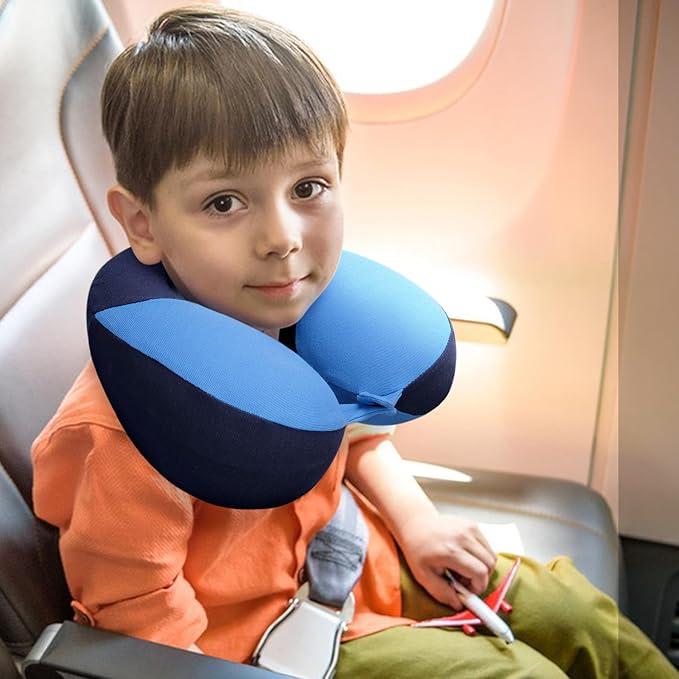COOLBEBE Kids Travel Neck Pillow, Softly Double Support Travel Pillow for Car & Airplane, Traveling Gifts for Toddler & Children (1, Haze Blue)