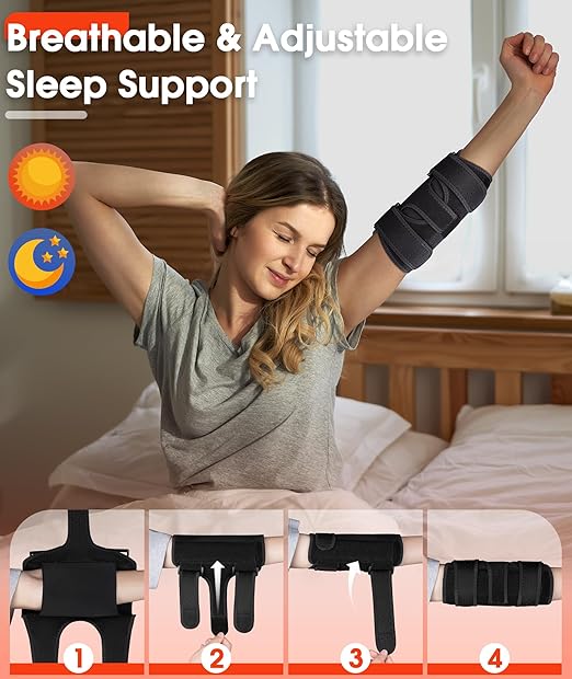 Elbow Brace for Cubital Tunnel & Ulnar Nerve Support – Adjustable Night Splint for Tennis Elbow, Tendonitis & Nerve Pain – Comfortable Elbow Stabilizer for Men & Women Fit Most