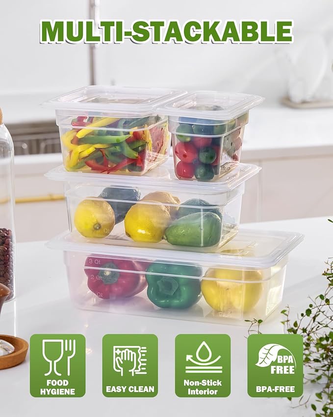 1/4 Size&4 Inch Translucent NSF Food Pan: 9 PCS[Total Seal] [Hot&Cold Resistant] Food Storage Containers with Lids, Topping Salad Bar Container (BPA-FREE)