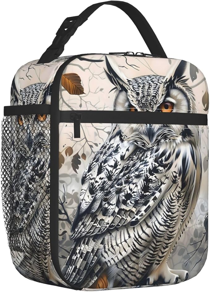 Cute Owl Lunch Box for Women Adults Kids, Insulated Cooler Lunch Bag for Picnic, School, Office, Travel, Work, Portable Reusable Polyester Tote Thermal Lunch Bags (Majestic Owl)
