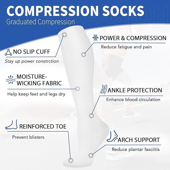 Graduated Copper Compression Socks for Men & Women Circulation 8 Pairs 15-20mmHg - Best for Running Athletic Cycling