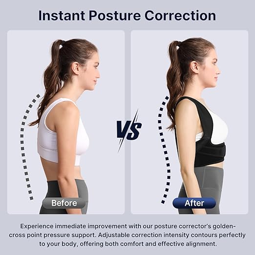 Fit Geno Posture Corrector for Women & Men: Adjustable Lightweight Upper Back Brace for Neck Shoulder & Upper Back Pain Relief - Improve Posture Correct Hunchback Slouching Invisible Under Clothes (M/L Under Bust 35" - 47")