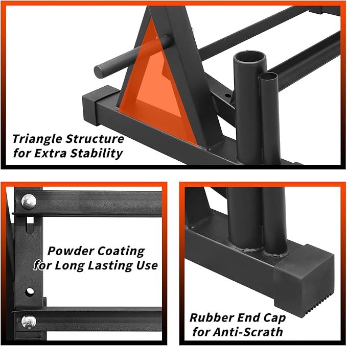 PENSUN 1200LBS Dumbbell Rack – 3 Tier Adjustable Weight Storage Stand with Side Barbell Plate Holder – Multi Purpose Home Gym Organizer for Dumbbells, Kettlebells, Barbell – Heavy Duty Alloy Steel