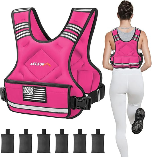 APEXUP Adjustable Weighted Vest, 4-10lb/12-18lb/20-32lb Vest with 6 Ironsand Weights and Large Pocket, Weight Vest for Men Women Strength Training, Running, Walking