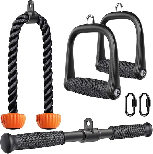SELEWARE Triceps LAT Pulldown Attachments Home Gym Workout Accessories with Non-Slip Soft Rubber Grip Cable Machine Attachments Triceps Rope Double D Row Handle Pull Down Bar Straight Bar Exercise