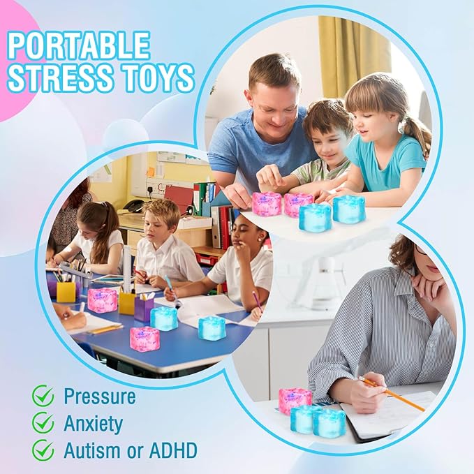 Fidget Toy for All Ages: 2 Pack Soft Sensory Fidget Ice Cube Stress Ball Squishy Cube Stress Relief Toys for Kids, Teens and Adults Party Favors, Birthday Gift for Kids Age 3+