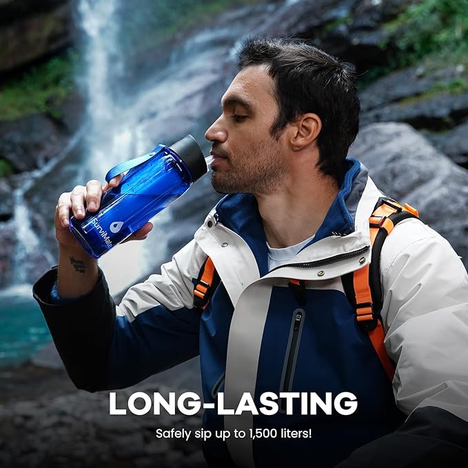 SurviMate Purified Water Bottle for Camping, Hiking, Backpacking and Travel, BPA Free with 5-Stage Intergrated Filter Straw