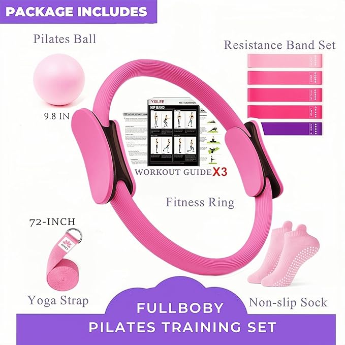 YXILEE Pilates Ring Circle Set - Workout at Home Workout Equipment Women - Booty Bands Stretching Equipment Pilates Mini Exercise Ball for Legs Arms and Thighs